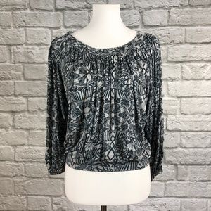 Free People Grey Print Boho Peasant Top